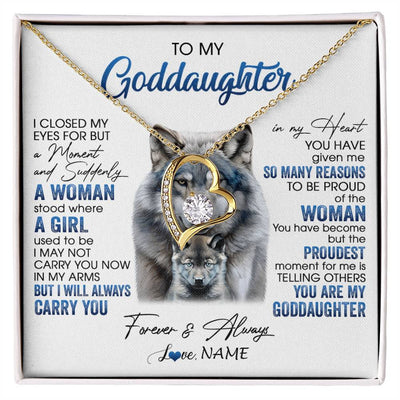 Forever Love Necklace 18K Yellow Gold Finish | 1 | Personalized To My Goddaughter Necklace From Aunt I Close My Eyes For But A Moment Wolf Goddaughter Birthday Gifts Christmas Customized Gift Box Message Card | siriusteestore