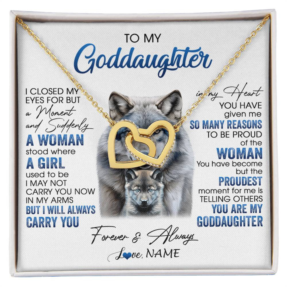 Interlocking Hearts Necklace 18K Yellow Gold Finish | 1 | Personalized To My Goddaughter Necklace From Aunt I Close My Eyes For But A Moment Wolf Goddaughter Birthday Gifts Christmas Customized Gift Box Message Card | siriusteestore
