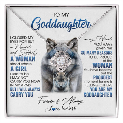 Love Knot Necklace 14K White Gold Finish | 1 | Personalized To My Goddaughter Necklace From Aunt I Close My Eyes For But A Moment Wolf Goddaughter Birthday Gifts Christmas Customized Gift Box Message Card | siriusteestore