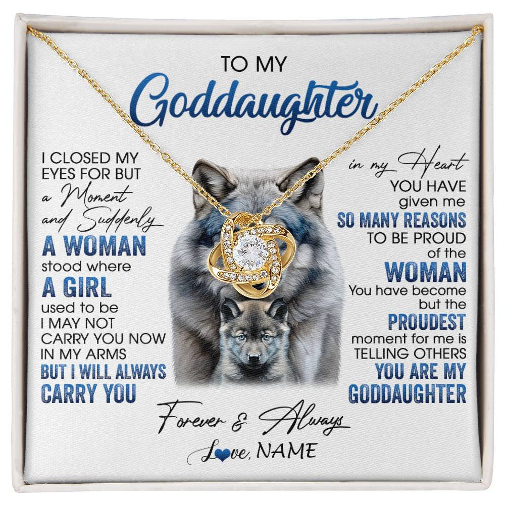 Love Knot Necklace 18K Yellow Gold Finish | 1 | Personalized To My Goddaughter Necklace From Aunt I Close My Eyes For But A Moment Wolf Goddaughter Birthday Gifts Christmas Customized Gift Box Message Card | siriusteestore