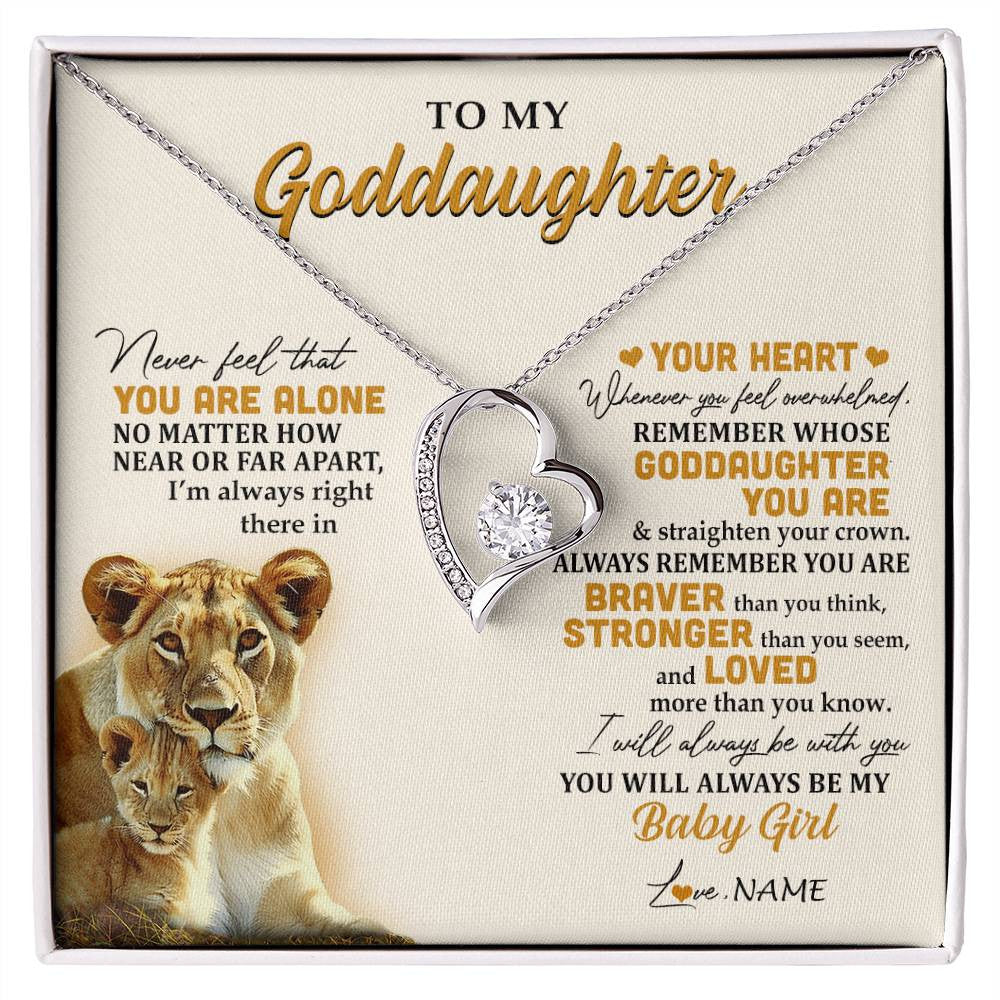 Forever Love Necklace 14K White Gold Finish | 1 | Personalized To My Goddaughter Necklace From Aunt Lion Never Feel That You Are Alone Great Goddaughter Birthday Christmas Customized Gift Box Message Card | siriusteestore