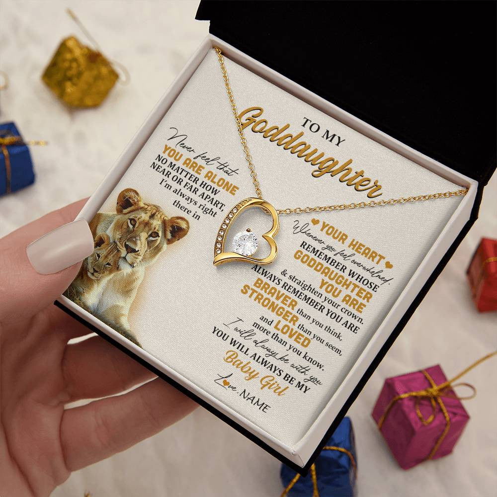 Forever Love Necklace 18K Yellow Gold Finish | 2 | Personalized To My Goddaughter Necklace From Aunt Lion Never Feel That You Are Alone Great Goddaughter Birthday Christmas Customized Gift Box Message Card | siriusteestore