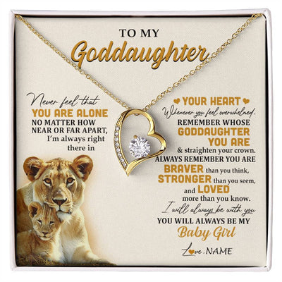 Forever Love Necklace 18K Yellow Gold Finish | 1 | Personalized To My Goddaughter Necklace From Aunt Lion Never Feel That You Are Alone Great Goddaughter Birthday Christmas Customized Gift Box Message Card | siriusteestore