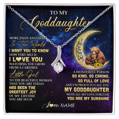 Alluring Beauty Necklace 14K White Gold Finish | 1 | Personalized To My Goddaughter Necklace From Aunt Positive Energy Encourage Brave Little Bear Goddaughter Birthday Christmas Customized Gift Box Message Card | siriusteestore