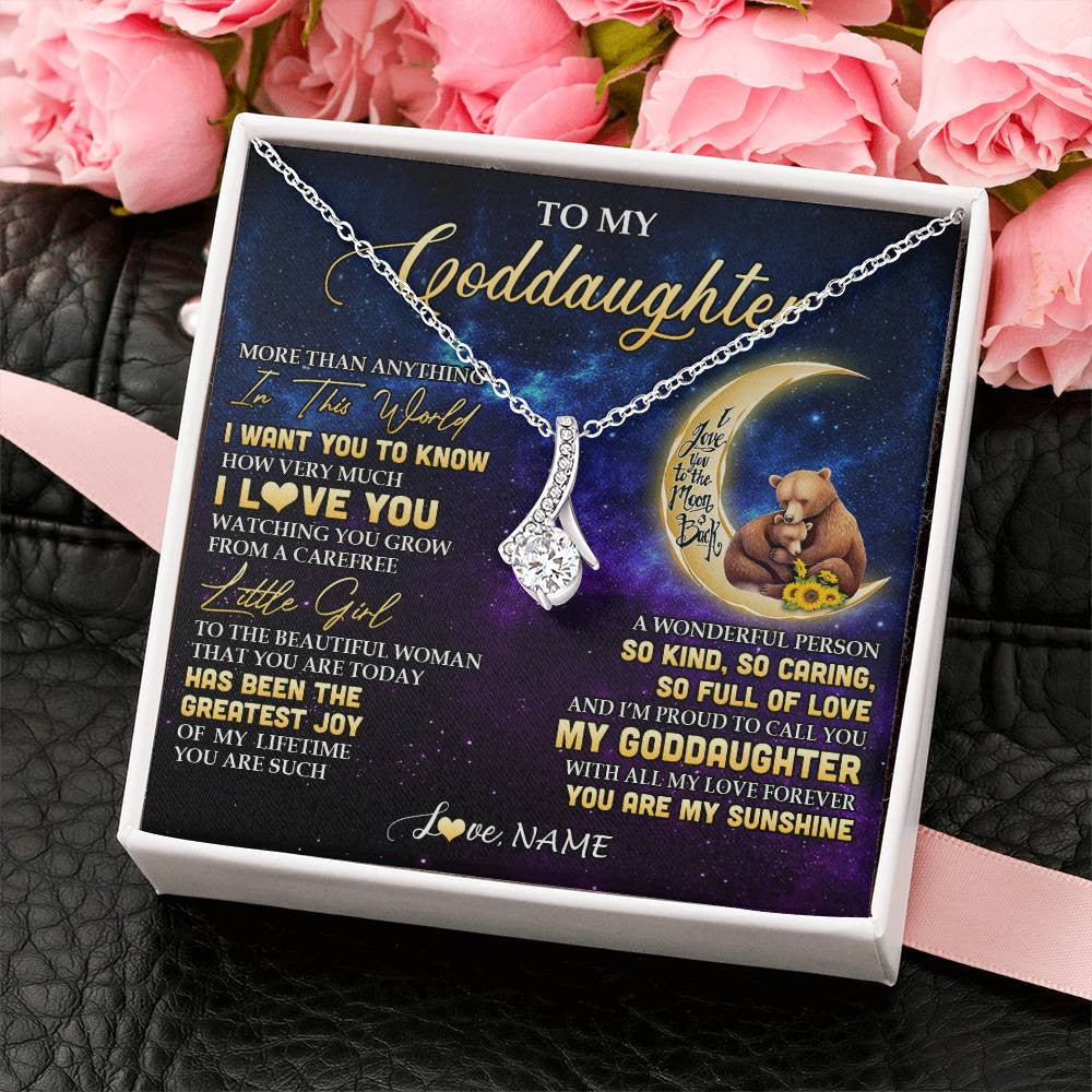 Alluring Beauty Necklace 14K White Gold Finish | 2 | Personalized To My Goddaughter Necklace From Aunt Positive Energy Encourage Brave Little Bear Goddaughter Birthday Christmas Customized Gift Box Message Card | siriusteestore