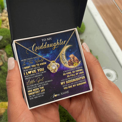 Love Knot Necklace 18K Yellow Gold Finish | 2 | Personalized To My Goddaughter Necklace From Aunt Positive Energy Encourage Brave Little Bear Goddaughter Birthday Christmas Customized Gift Box Message Card | siriusteestore