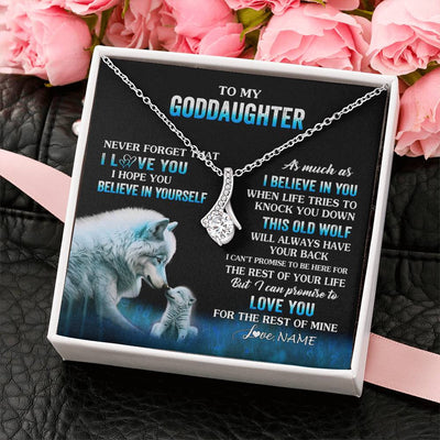 Alluring Beauty Necklace 14K White Gold Finish | 2 | Personalized To My Goddaughter Necklace From Aunt This Old Wolf Love Goddaughter Birthday Gifts Jewelry Graduation Christmas Customized Gift Box Message Card | siriusteestore