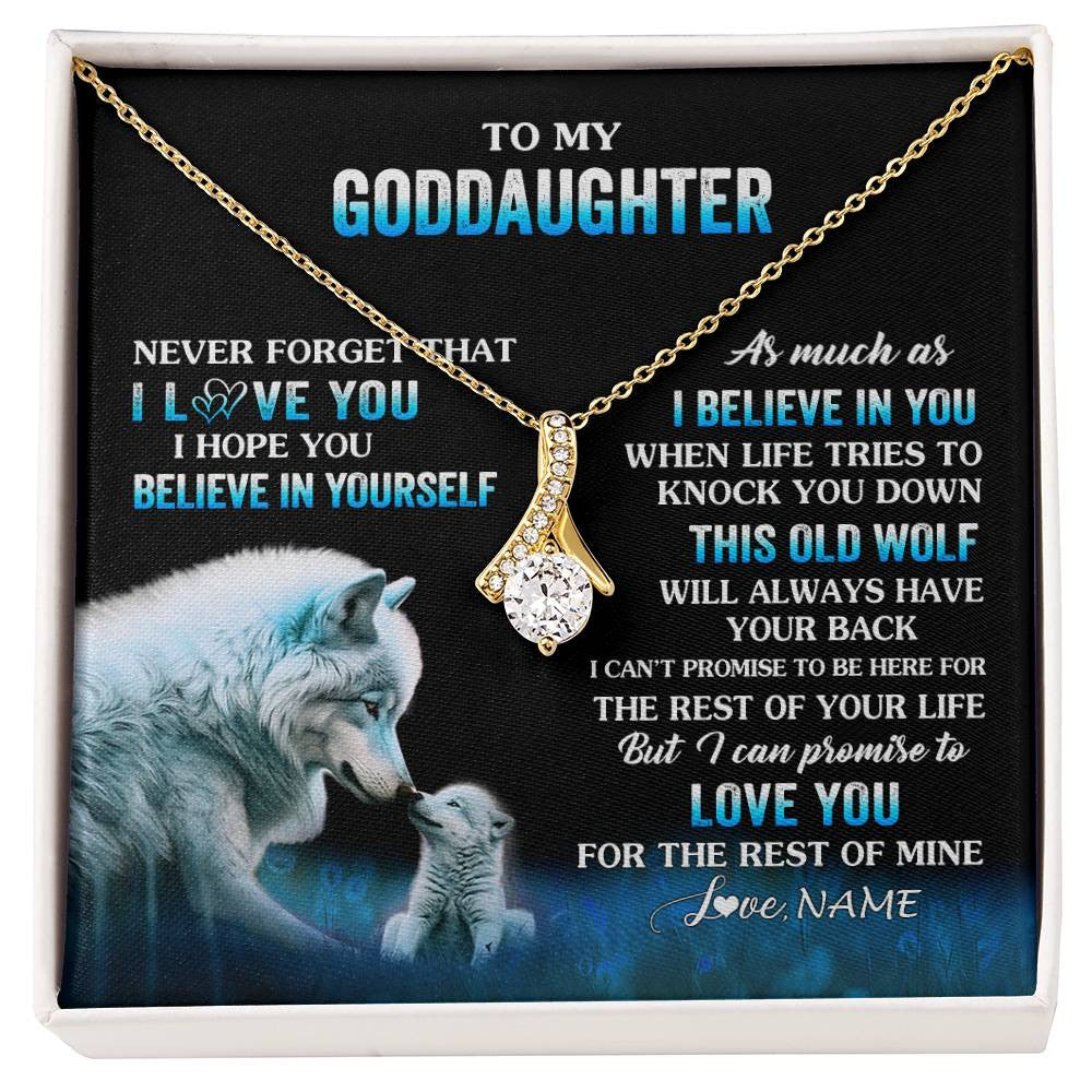Alluring Beauty Necklace 18K Yellow Gold Finish | 1 | Personalized To My Goddaughter Necklace From Aunt This Old Wolf Love Goddaughter Birthday Gifts Jewelry Graduation Christmas Customized Gift Box Message Card | siriusteestore