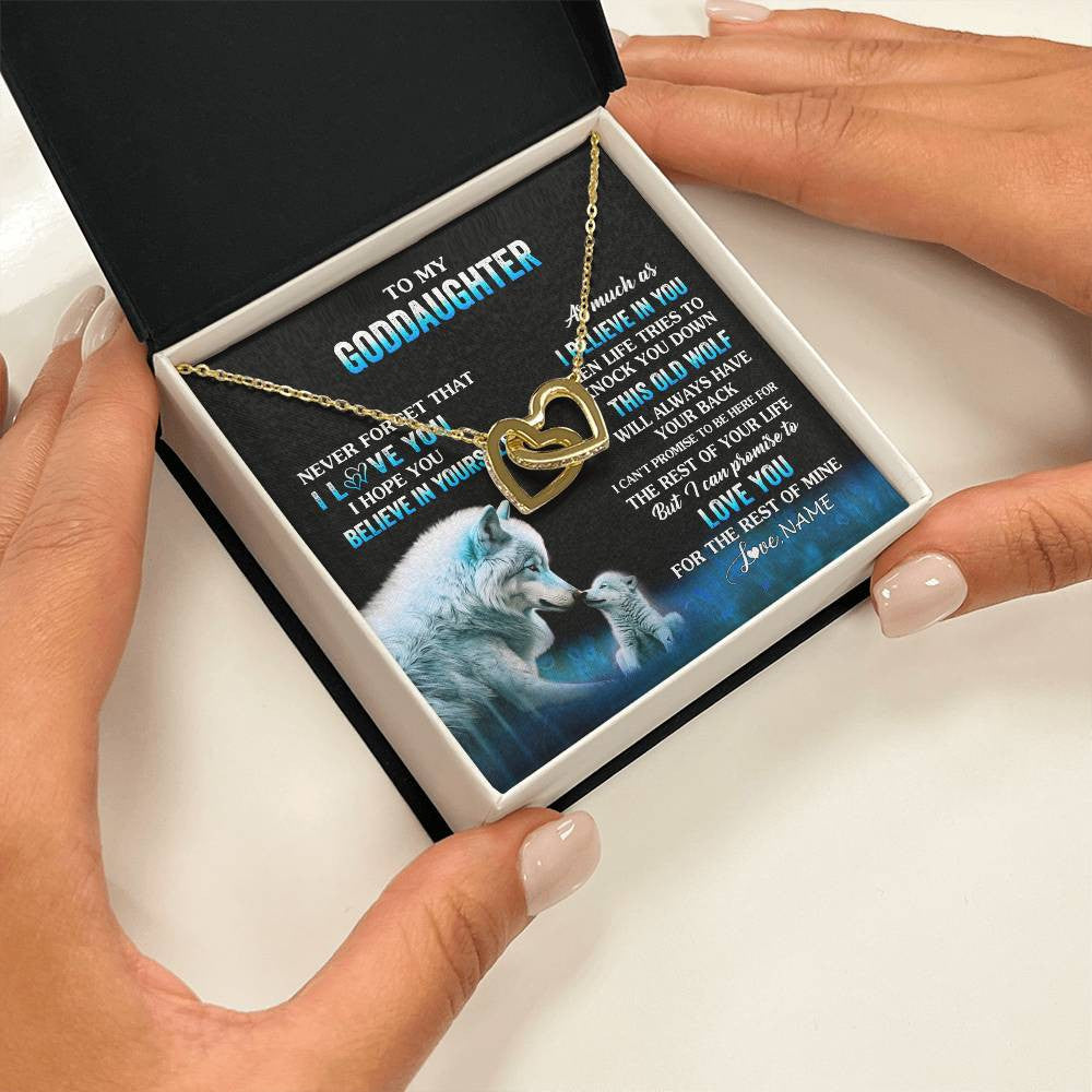 Interlocking Hearts Necklace 18K Yellow Gold Finish | 2 | Personalized To My Goddaughter Necklace From Aunt This Old Wolf Love Goddaughter Birthday Gifts Jewelry Graduation Christmas Customized Gift Box Message Card | siriusteestore