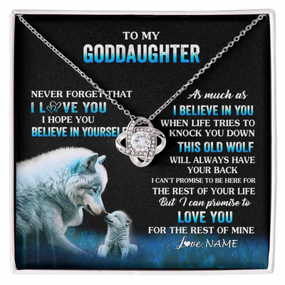 Love Knot Necklace 14K White Gold Finish | 1 | Personalized To My Goddaughter Necklace From Aunt This Old Wolf Love Goddaughter Birthday Gifts Jewelry Graduation Christmas Customized Gift Box Message Card | siriusteestore