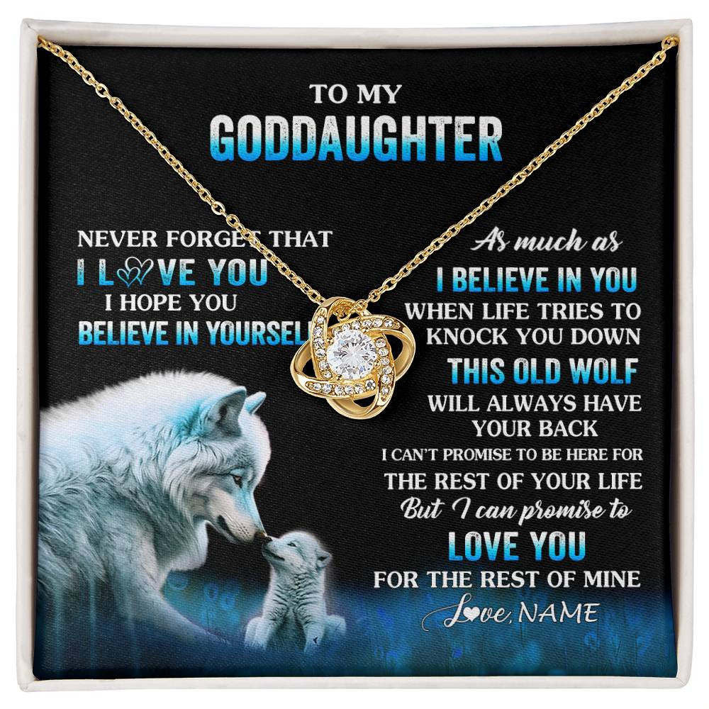 Love Knot Necklace 18K Yellow Gold Finish | 1 | Personalized To My Goddaughter Necklace From Aunt This Old Wolf Love Goddaughter Birthday Gifts Jewelry Graduation Christmas Customized Gift Box Message Card | siriusteestore
