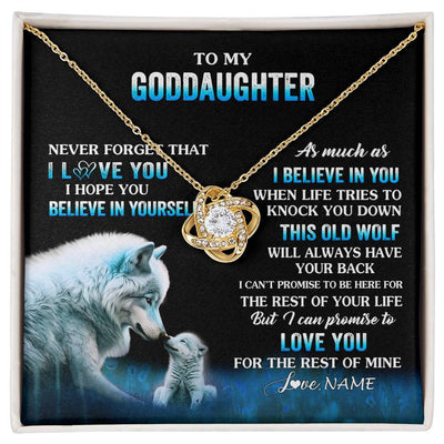 Love Knot Necklace 18K Yellow Gold Finish | 1 | Personalized To My Goddaughter Necklace From Aunt This Old Wolf Love Goddaughter Birthday Gifts Jewelry Graduation Christmas Customized Gift Box Message Card | siriusteestore
