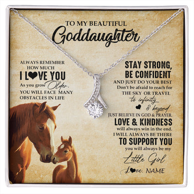 Alluring Beauty Necklace 14K White Gold Finish | 1 | Personalized To My Goddaughter Necklace From Aunt Uncle Always Remember I Love You Horse Goddaughter Birthday Gifts Christmas Customized Gift Box Message Card | siriusteestore