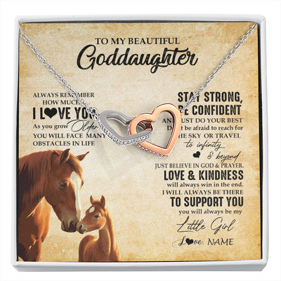 Interlocking Hearts Necklace Stainless Steel & Rose Gold Finish | 1 | Personalized To My Goddaughter Necklace From Aunt Uncle Always Remember I Love You Horse Goddaughter Birthday Gifts Christmas Customized Gift Box Message Card | siriusteestore