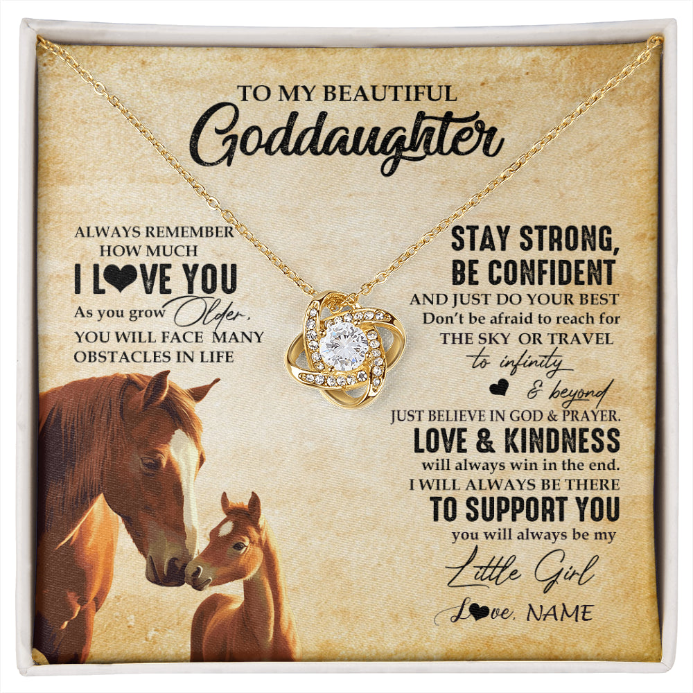 Love Knot Necklace 18K Yellow Gold Finish | 1 | Personalized To My Goddaughter Necklace From Aunt Uncle Always Remember I Love You Horse Goddaughter Birthday Gifts Christmas Customized Gift Box Message Card | siriusteestore
