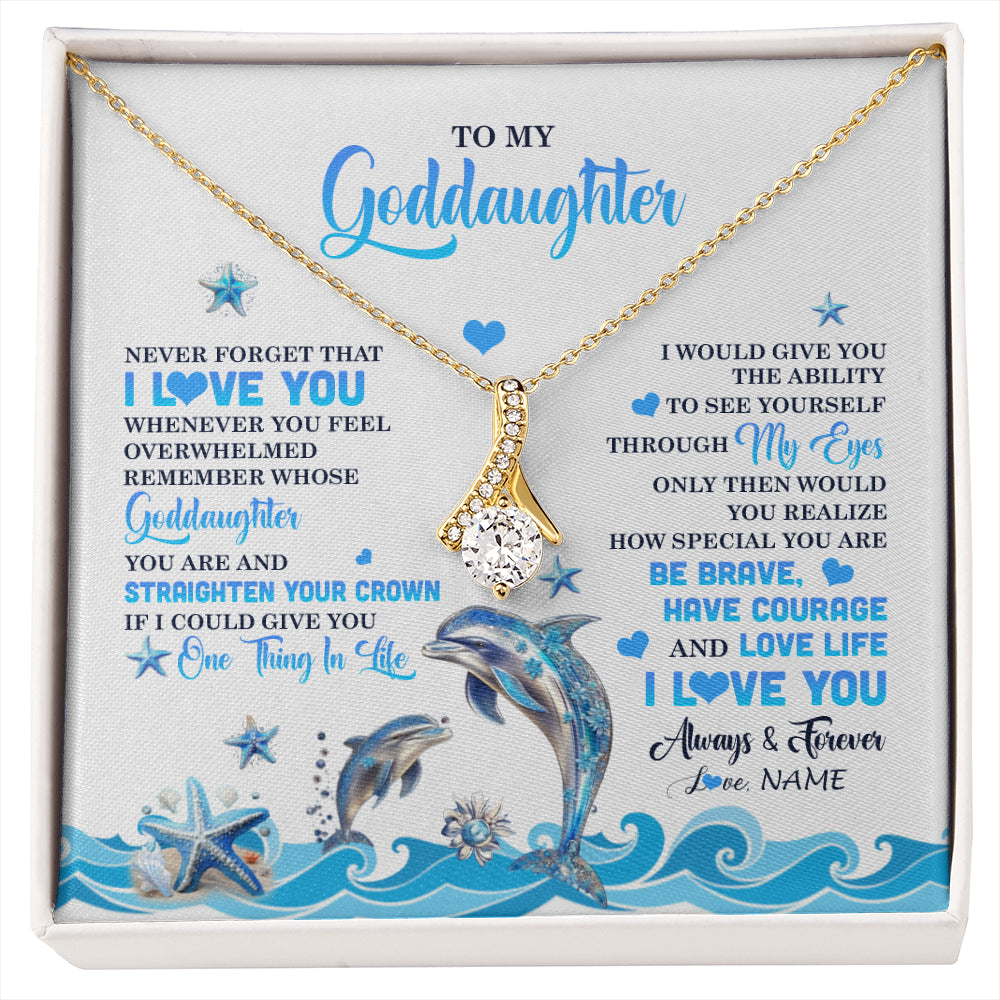 Alluring Beauty Necklace 18K Yellow Gold Finish | 1 | Personalized To My Goddaughter Necklace From Aunt Uncle Dophin Never Forget I Love You Goddaughter Birthday Jewelry Christmas Customized Gift Box Message Card | siriusteestore