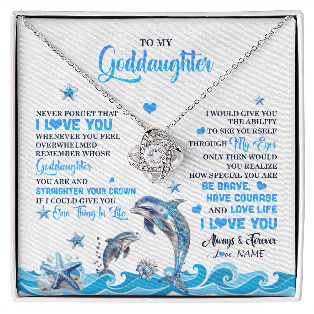 Love Knot Necklace 14K White Gold Finish | 1 | Personalized To My Goddaughter Necklace From Aunt Uncle Dophin Never Forget I Love You Goddaughter Birthday Jewelry Christmas Customized Gift Box Message Card | siriusteestore