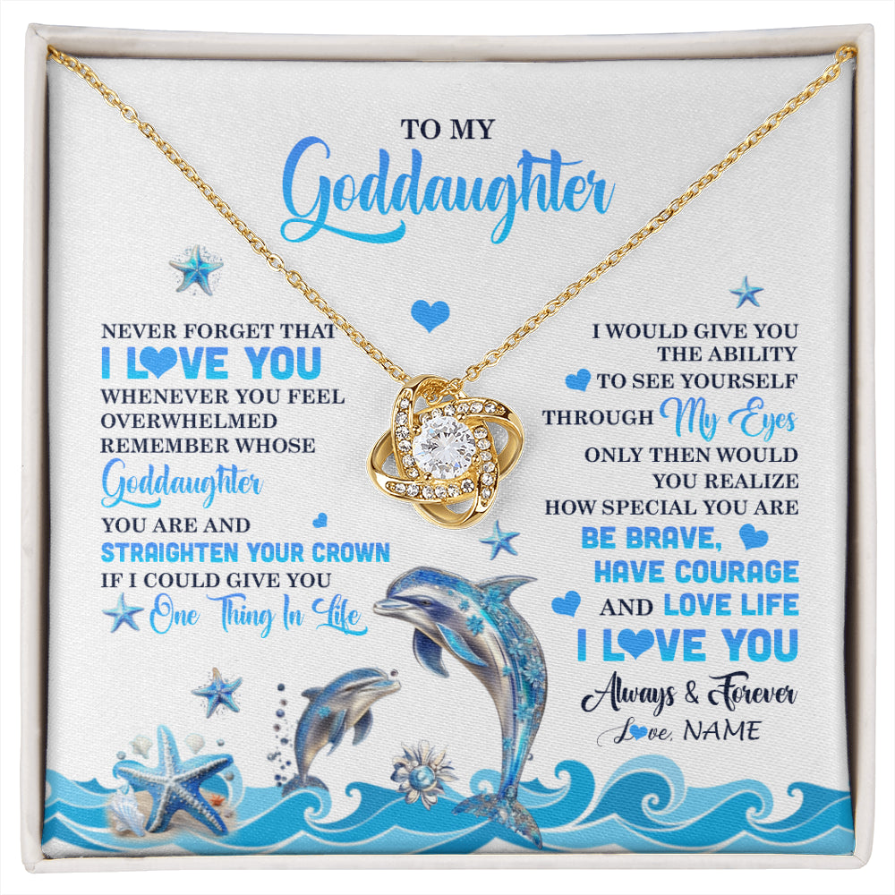 Love Knot Necklace 18K Yellow Gold Finish | 1 | Personalized To My Goddaughter Necklace From Aunt Uncle Dophin Never Forget I Love You Goddaughter Birthday Jewelry Christmas Customized Gift Box Message Card | siriusteestore