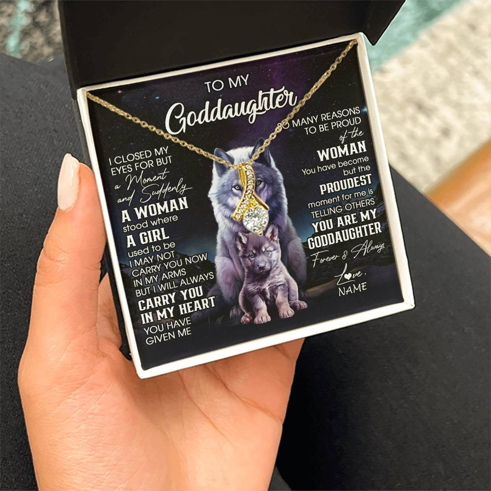 Alluring Beauty Necklace 18K Yellow Gold Finish | 2 | Personalized To My Goddaughter Necklace From Aunt Uncle I Close My Eyes Wolf Goddaughter Birthday Gifts Graduation Christmas Customized Gift Box Message Card | siriusteestore