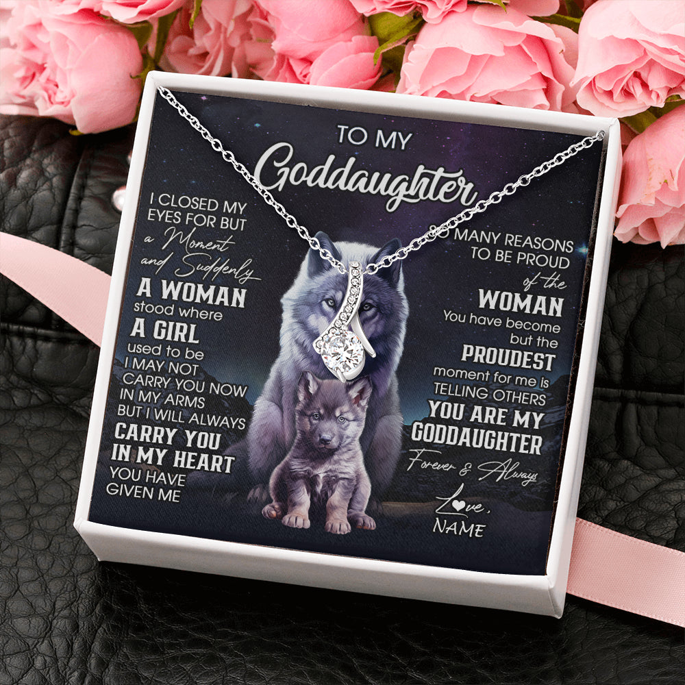 Alluring Beauty Necklace 14K White Gold Finish | 2 | Personalized To My Goddaughter Necklace From Aunt Uncle I Close My Eyes Wolf Goddaughter Birthday Gifts Graduation Christmas Customized Gift Box Message Card | siriusteestore