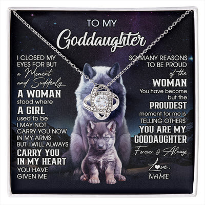 Love Knot Necklace 14K White Gold Finish | 1 | Personalized To My Goddaughter Necklace From Aunt Uncle I Close My Eyes Wolf Goddaughter Birthday Gifts Graduation Christmas Customized Gift Box Message Card | siriusteestore