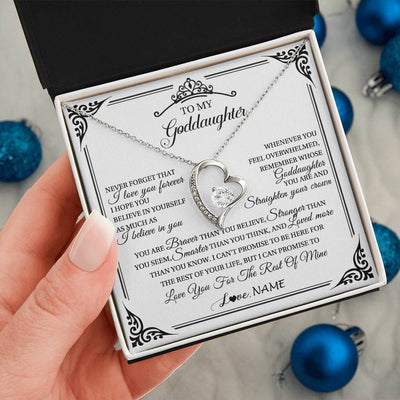 Forever Love Necklace 14K White Gold Finish | 2 | Personalized To My Goddaughter Necklace From Aunt Uncle I Love You Forever Goddaughter Birthday Jewelry Graduation Christmas Customized Gift Box Message Card | siriusteestore
