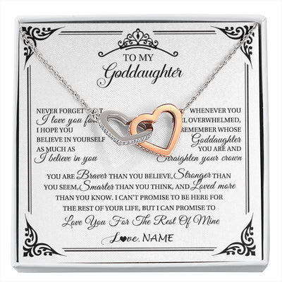 Interlocking Hearts Necklace Stainless Steel & Rose Gold Finish | 1 | Personalized To My Goddaughter Necklace From Aunt Uncle I Love You Forever Goddaughter Birthday Jewelry Graduation Christmas Customized Gift Box Message Card | siriusteestore