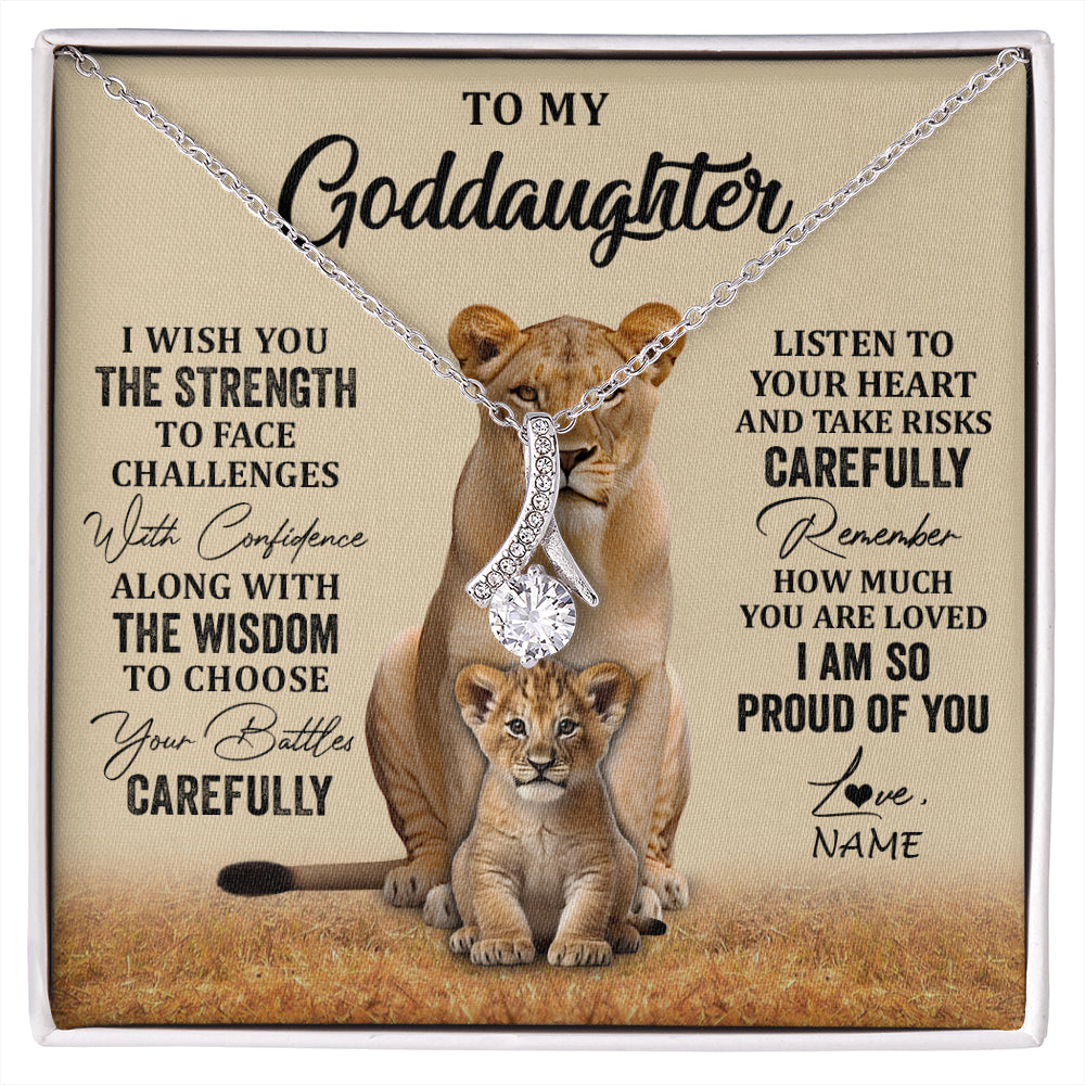 Alluring Beauty Necklace 14K White Gold Finish | 1 | Personalized To My Goddaughter Necklace From Aunt Uncle I Wish You The Strength Lion Goddaughter Birthday Graduation Christmas Customized Gift Box Message Card | siriusteestore