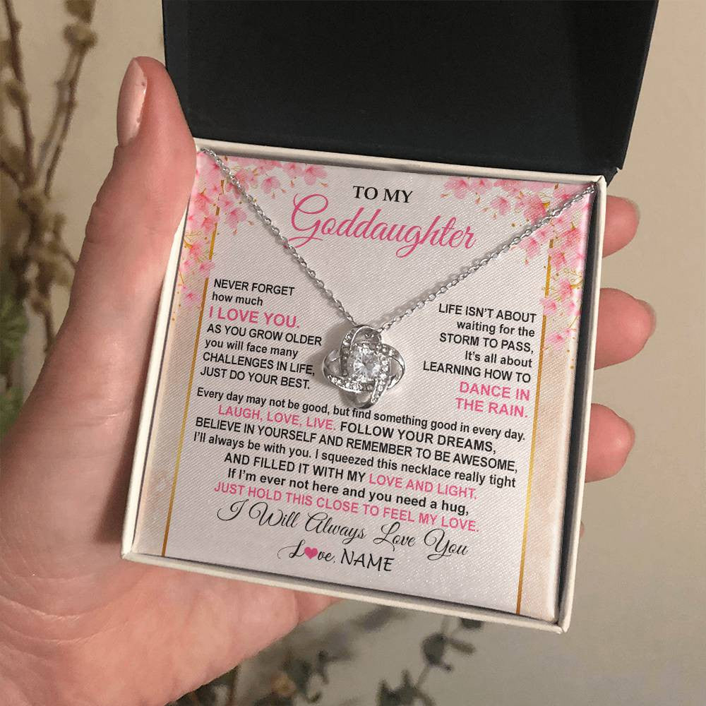 Love Knot Necklace 14K White Gold Finish | 2 | Personalized To My Goddaughter Necklace From Aunt Uncle Inspirational I Love You Goddaughter Birthday Graduation Christmas Customized Gift Box Message Card | siriusteestore