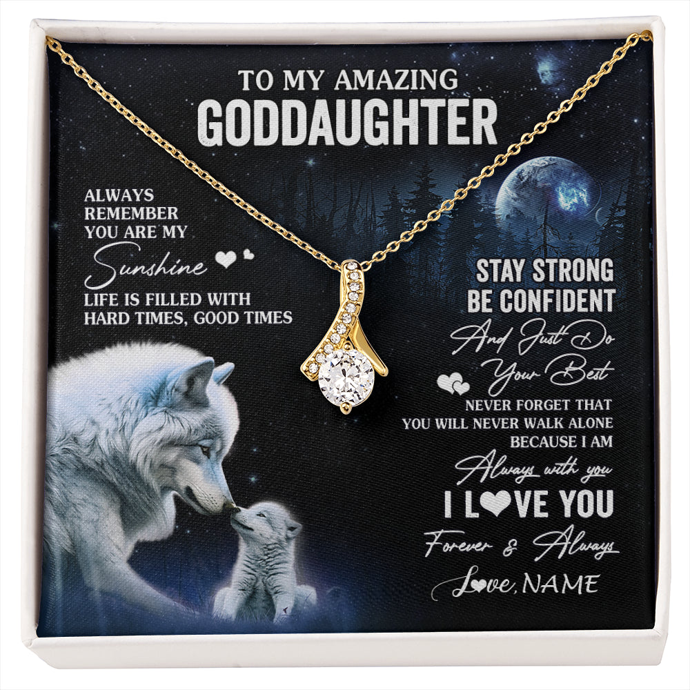 Alluring Beauty Necklace 18K Yellow Gold Finish | 1 | Personalized To My Goddaughter Necklace From Aunt Uncle Moon Wolf Goddaughter Birthday Gifts Jewelry Graduation Christmas Customized Gift Box Message Card | siriusteestore