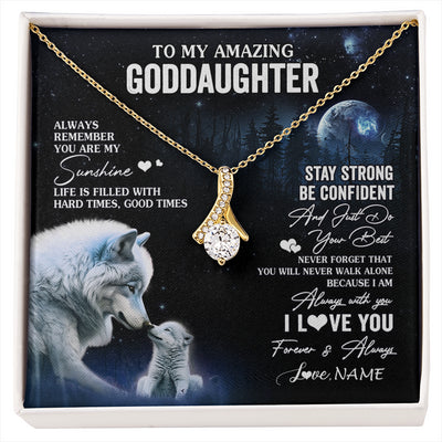Alluring Beauty Necklace 18K Yellow Gold Finish | 1 | Personalized To My Goddaughter Necklace From Aunt Uncle Moon Wolf Goddaughter Birthday Gifts Jewelry Graduation Christmas Customized Gift Box Message Card | siriusteestore