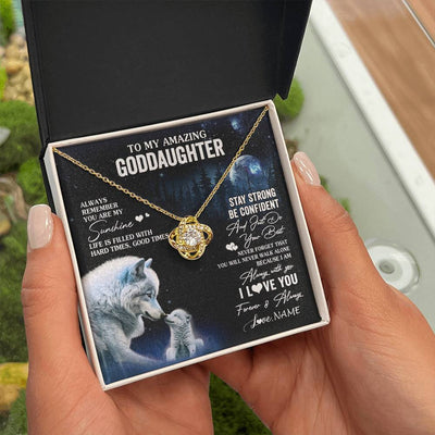 Love Knot Necklace 18K Yellow Gold Finish | 2 | Personalized To My Goddaughter Necklace From Aunt Uncle Moon Wolf Goddaughter Birthday Gifts Jewelry Graduation Christmas Customized Gift Box Message Card | siriusteestore