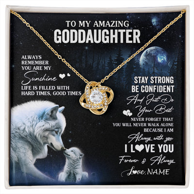 Love Knot Necklace 18K Yellow Gold Finish | 1 | Personalized To My Goddaughter Necklace From Aunt Uncle Moon Wolf Goddaughter Birthday Gifts Jewelry Graduation Christmas Customized Gift Box Message Card | siriusteestore