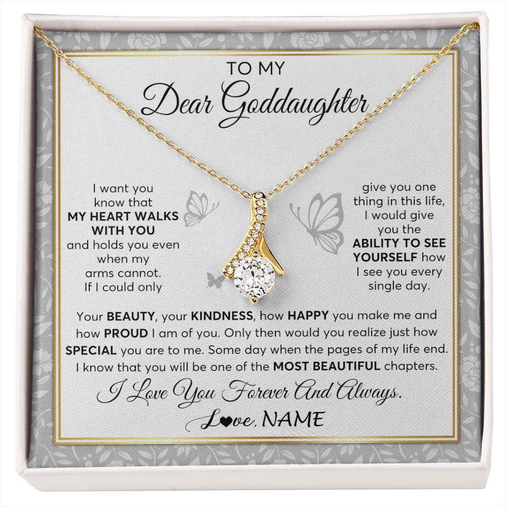 Alluring Beauty Necklace 18K Yellow Gold Finish | 1 | Personalized To My Goddaughter Necklace From Aunt Uncle My Heart Walks With You Goddaughter Birthday Gifts Jewelry Christmas Customized Gift Box Message Card | siriusteestore