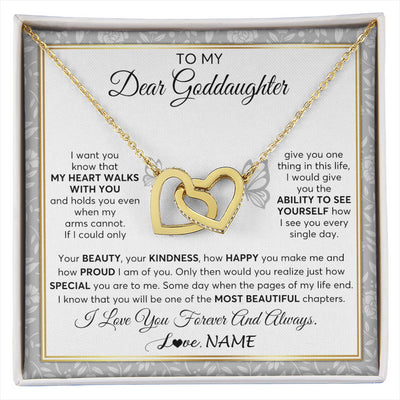 Interlocking Hearts Necklace 18K Yellow Gold Finish | 1 | Personalized To My Goddaughter Necklace From Aunt Uncle My Heart Walks With You Goddaughter Birthday Gifts Jewelry Christmas Customized Gift Box Message Card | siriusteestore