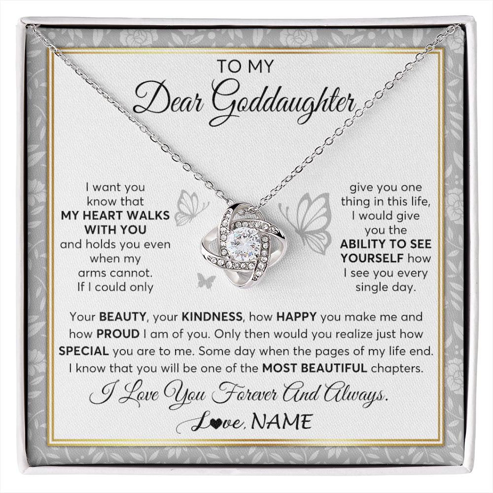 Love Knot Necklace 14K White Gold Finish | 1 | Personalized To My Goddaughter Necklace From Aunt Uncle My Heart Walks With You Goddaughter Birthday Gifts Jewelry Christmas Customized Gift Box Message Card | siriusteestore