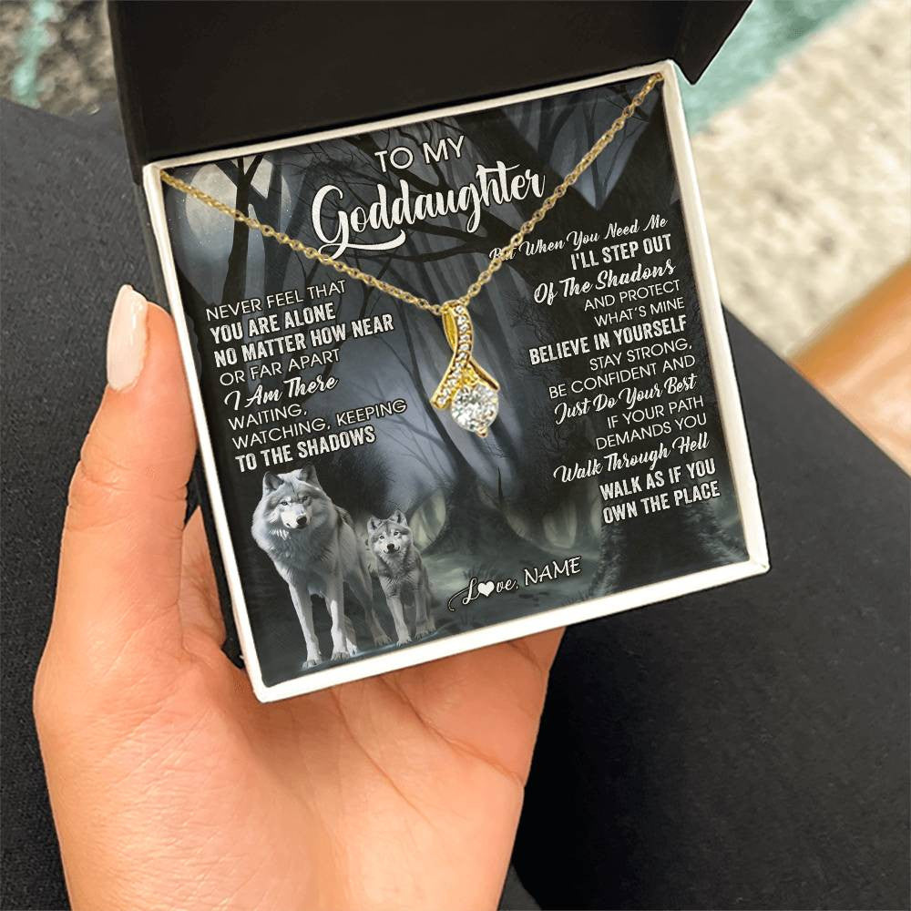 Alluring Beauty Necklace 18K Yellow Gold Finish | 2 | Personalized To My Goddaughter Necklace From Aunt Uncle Never Feel That You Are Alone Wolf Birthday Gifts Jewelry Christmas Customized Gift Box Message Card | siriusteestore