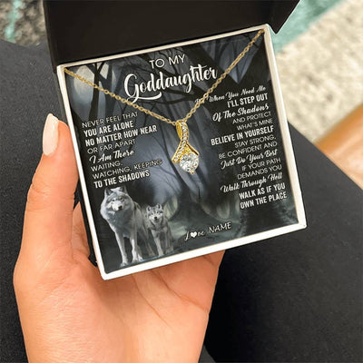 Alluring Beauty Necklace 18K Yellow Gold Finish | 2 | Personalized To My Goddaughter Necklace From Aunt Uncle Never Feel That You Are Alone Wolf Birthday Gifts Jewelry Christmas Customized Gift Box Message Card | siriusteestore
