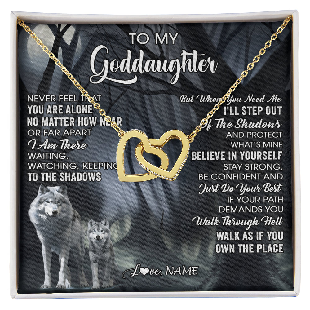 Interlocking Hearts Necklace 18K Yellow Gold Finish | 1 | Personalized To My Goddaughter Necklace From Aunt Uncle Never Feel That You Are Alone Wolf Birthday Gifts Jewelry Christmas Customized Gift Box Message Card | siriusteestore