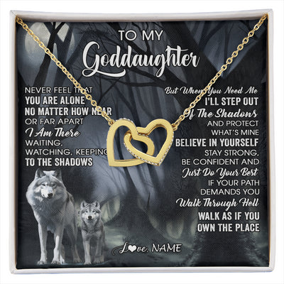 Interlocking Hearts Necklace 18K Yellow Gold Finish | 1 | Personalized To My Goddaughter Necklace From Aunt Uncle Never Feel That You Are Alone Wolf Birthday Gifts Jewelry Christmas Customized Gift Box Message Card | siriusteestore