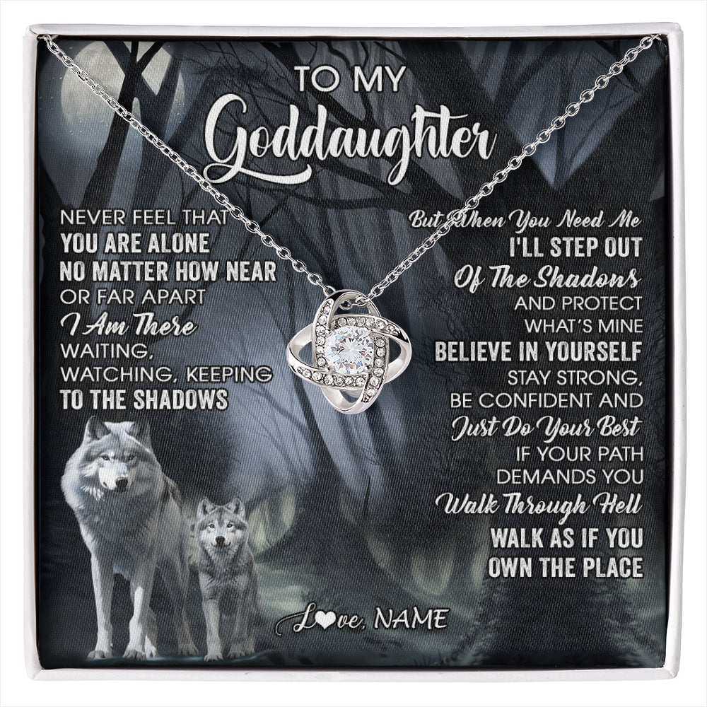 Love Knot Necklace 14K White Gold Finish | 1 | Personalized To My Goddaughter Necklace From Aunt Uncle Never Feel That You Are Alone Wolf Birthday Gifts Jewelry Christmas Customized Gift Box Message Card | siriusteestore