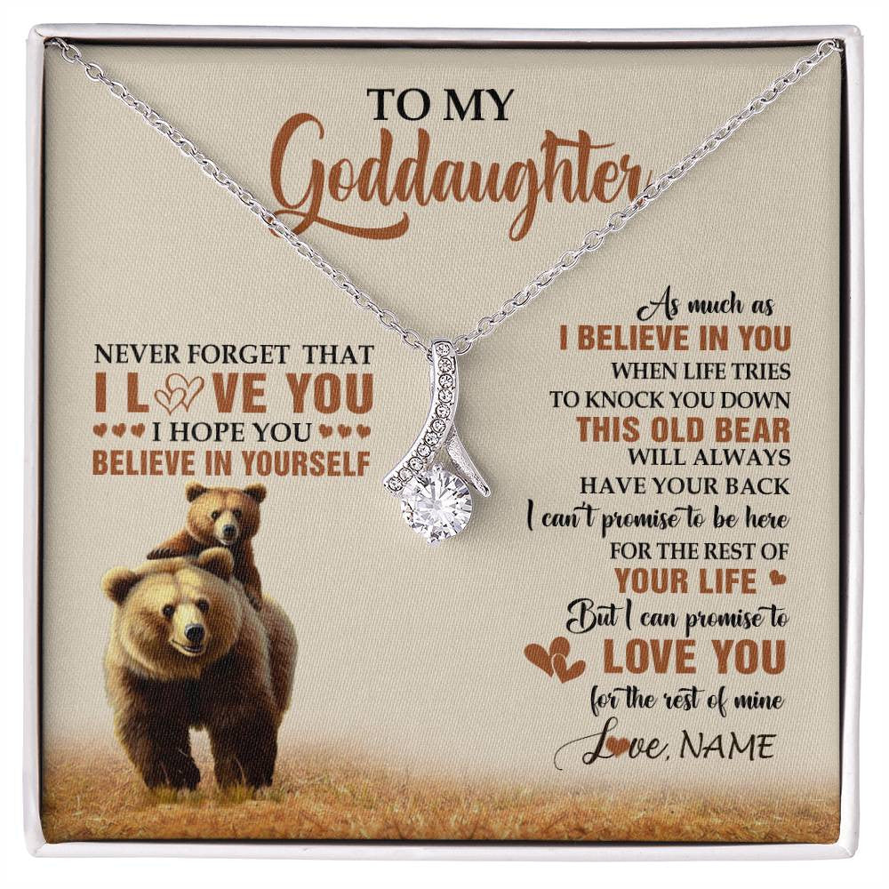 Alluring Beauty Necklace 14K White Gold Finish | 1 | Personalized To My Goddaughter Necklace From Aunt Uncle This Old Bear Love You Goddaughter Birthday Graduation Christmas Customized Gift Box Message Card | siriusteestore