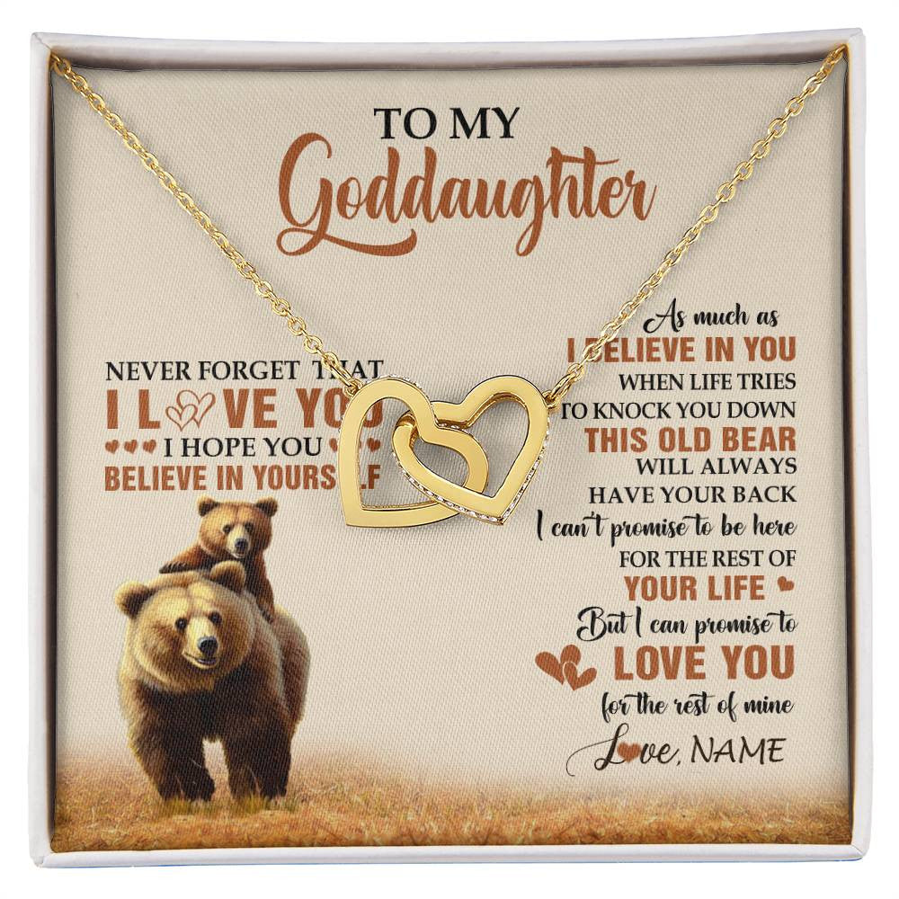 Interlocking Hearts Necklace 18K Yellow Gold Finish | 1 | Personalized To My Goddaughter Necklace From Aunt Uncle This Old Bear Love You Goddaughter Birthday Graduation Christmas Customized Gift Box Message Card | siriusteestore