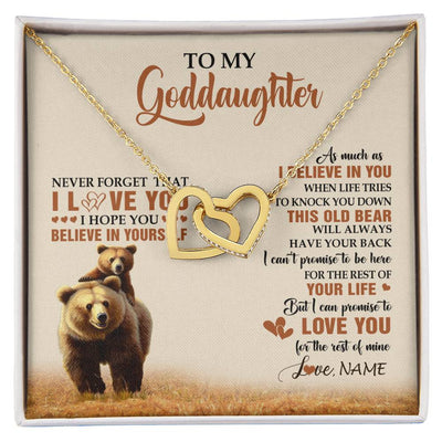 Interlocking Hearts Necklace 18K Yellow Gold Finish | 1 | Personalized To My Goddaughter Necklace From Aunt Uncle This Old Bear Love You Goddaughter Birthday Graduation Christmas Customized Gift Box Message Card | siriusteestore