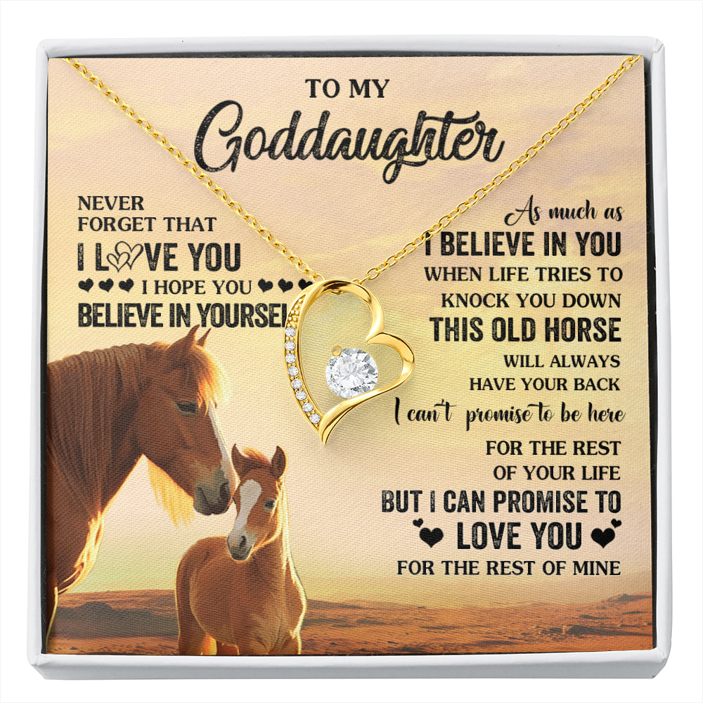 Forever Love Necklace 18K Yellow Gold Finish | 1 | Personalized To My Goddaughter Necklace From Aunt Uncle This Old Horse Love You Goddaughter Birthday Jewelry Christmas Customized Gift Box Message Card | siriusteestore