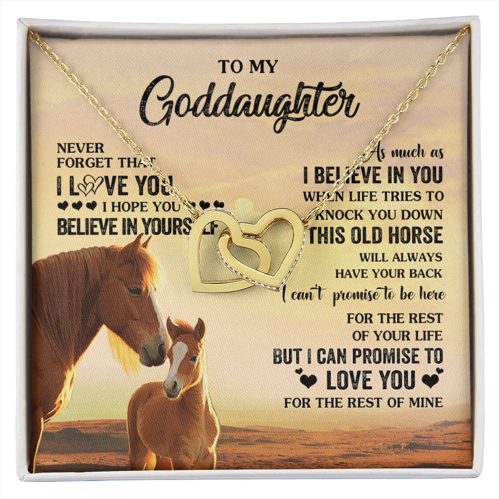 Interlocking Hearts Necklace 18K Yellow Gold Finish | 1 | Personalized To My Goddaughter Necklace From Aunt Uncle This Old Horse Love You Goddaughter Birthday Jewelry Christmas Customized Gift Box Message Card | siriusteestore