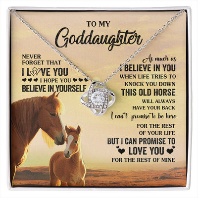 Love Knot Necklace 14K White Gold Finish | 1 | Personalized To My Goddaughter Necklace From Aunt Uncle This Old Horse Love You Goddaughter Birthday Jewelry Christmas Customized Gift Box Message Card | siriusteestore