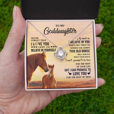 Love Knot Necklace 14K White Gold Finish | 2 | Personalized To My Goddaughter Necklace From Aunt Uncle This Old Horse Love You Goddaughter Birthday Jewelry Christmas Customized Gift Box Message Card | siriusteestore