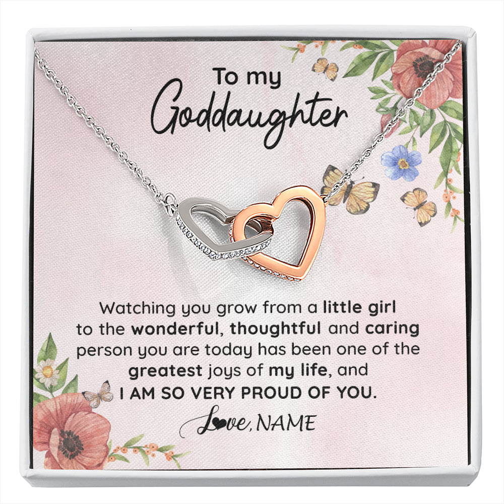 Interlocking Hearts Necklace Stainless Steel & Rose Gold Finish | 1 | Personalized To My Goddaughter Necklace From Aunt Uncle Watching You Grow Goddaughter Birthday Gifts Graduation Christmas Customized Gift Box Message Card | siriusteestore