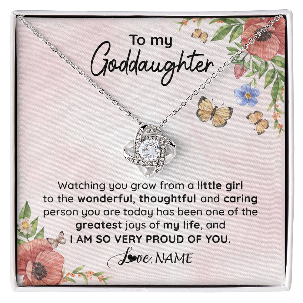 Love Knot Necklace 14K White Gold Finish | 1 | Personalized To My Goddaughter Necklace From Aunt Uncle Watching You Grow Goddaughter Birthday Gifts Graduation Christmas Customized Gift Box Message Card | siriusteestore